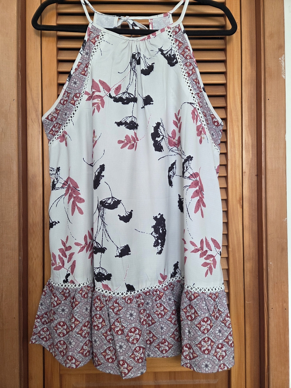 Suzanne Betro White Floral Halter Tank with Rose Accents